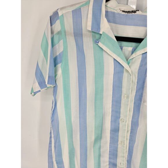 Emily's Closet Women's Multicolored Striped Short Sleeve Button-Down Shirt Sz L - Picture 2 of 4